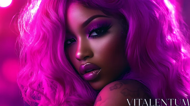 Neon-magenta digital portrait with cinematic bokeh lighting.