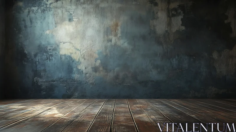 Empty timber stage waits beneath brooding textured wall