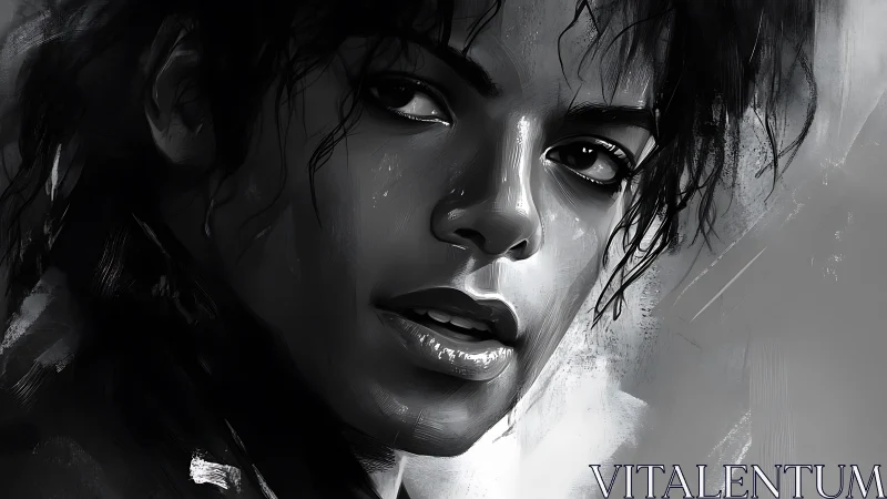 Storm-lit gaze in monochrome, a portrait paused mid-breath.