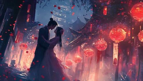 Luminescent Urban Romance: Neon-Drenched Architectural Embrace.