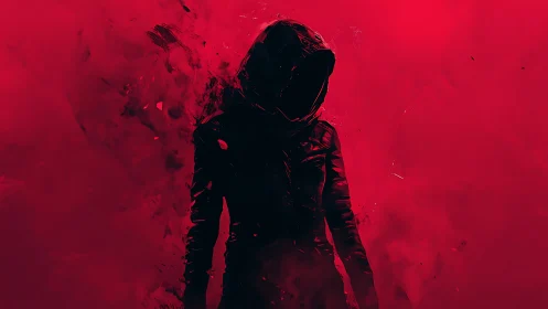 Hooded voidwalker rising inside a storm of crimson smoke.