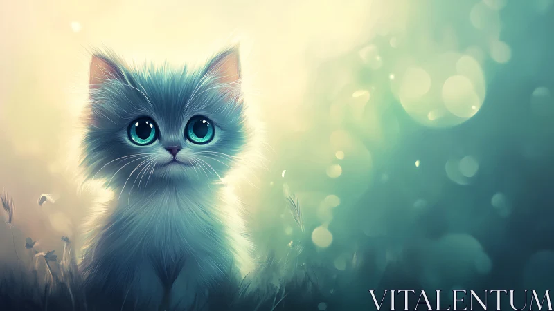 Ethereal Kitten with Turquoise Eyes in Dreamy Bokeh Realm