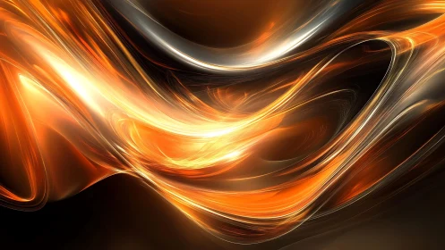 Luminous orange and gold abstract waves in digital art style.