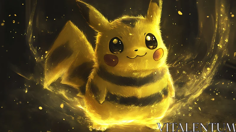 Bioluminescent electric creature in radiant golden turbulence.