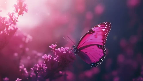 Macro study of magenta butterfly with shallow depth of field lighting