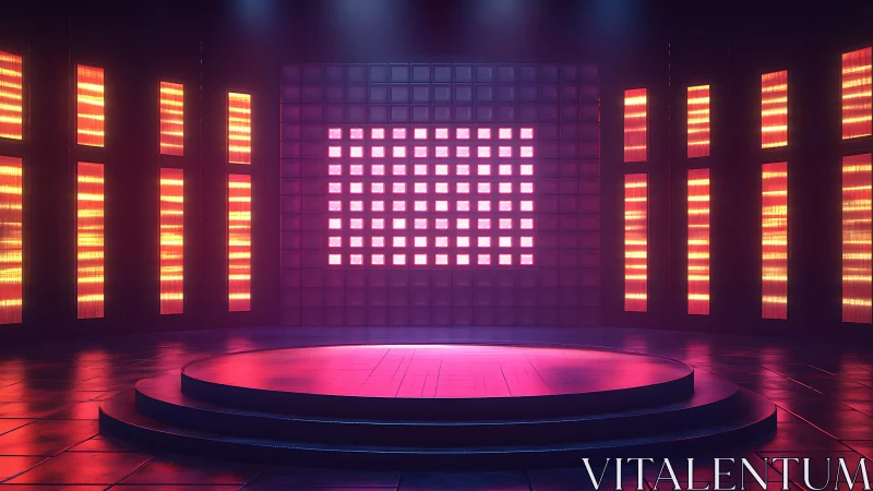 Neon stage breathes firelight across a waiting digital arena