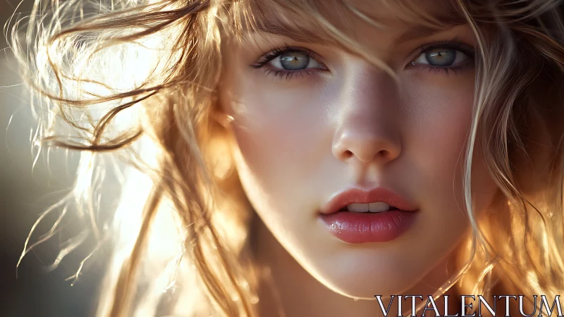 Close portrait of young woman in warm natural light.