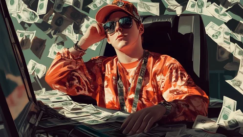 Digital finance prodigy amid dynamic dollar flux field.