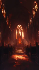 Warm sunset light fills a grand, reverent cathedral interior