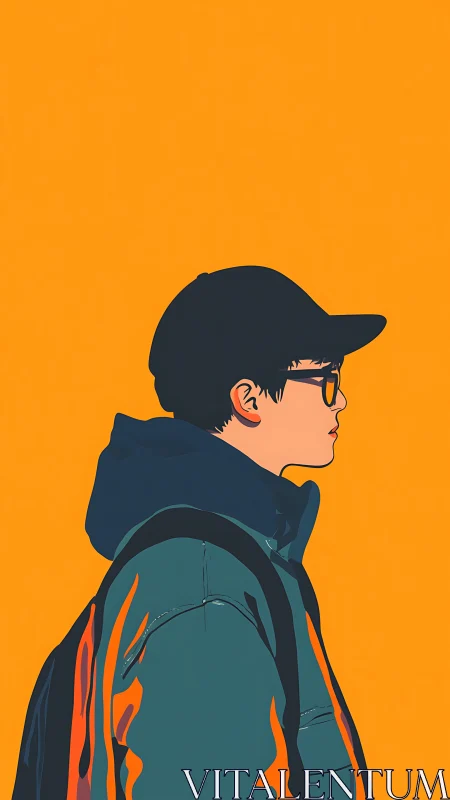 Minimalist side-profile youth illustration with bold chroma field.