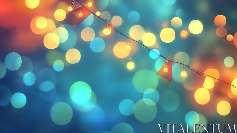String lights glow softly amid dreamy multicolor bokeh.