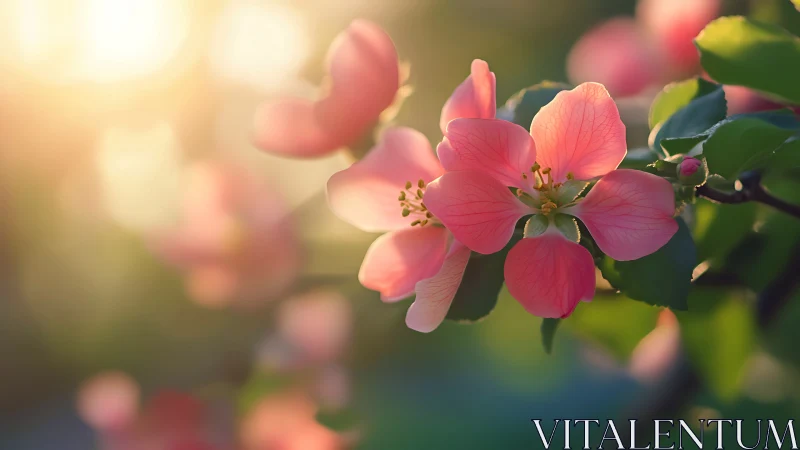 Pink Blossoms Glowing in Golden Sunlight
