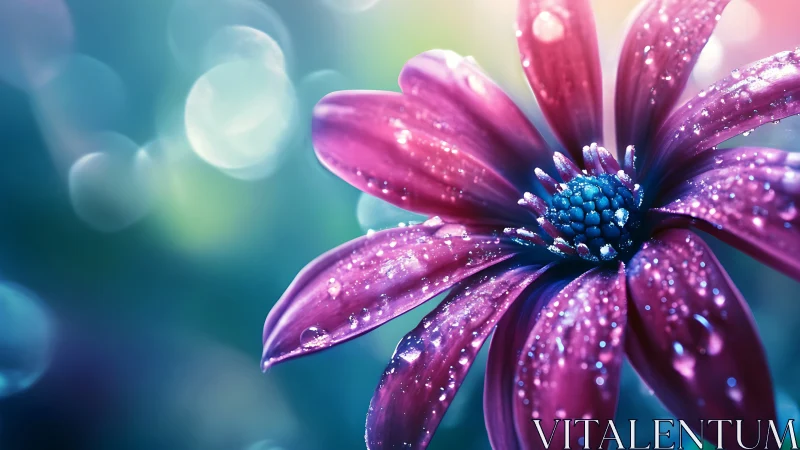 Purple Bloom Dancing in Dewdrops.