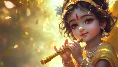 Golden child musician with soulful eyes and gentle smile.