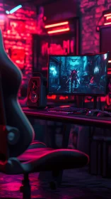 Neon gaming sanctuary with cyberpunk glow and quiet focus.