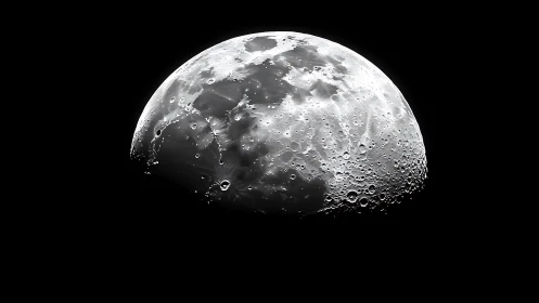 Lunar surface glows in stark monochrome against void
