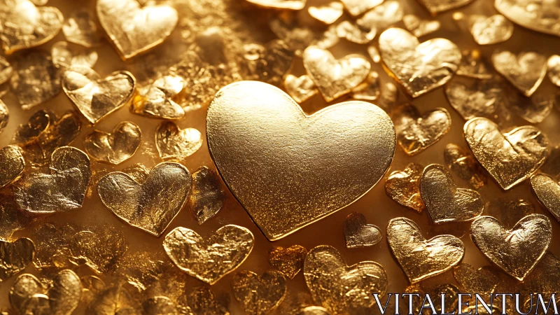 Golden Heart Composition: Luminous Three-Dimensional Metallic Study.