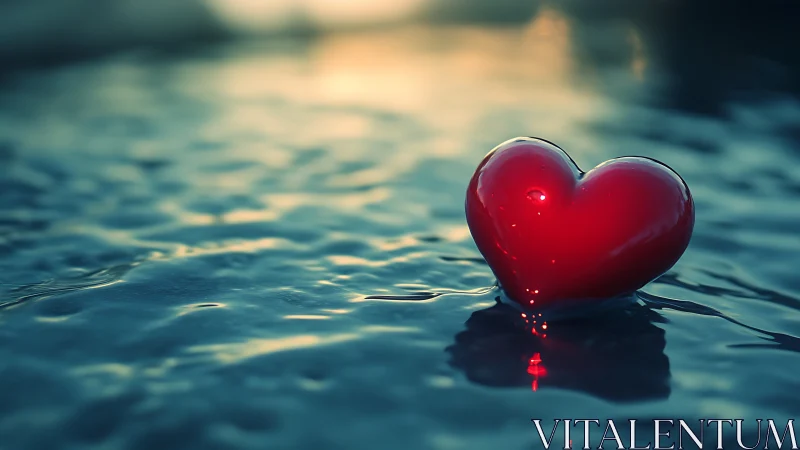 Red Heart on Water Surface