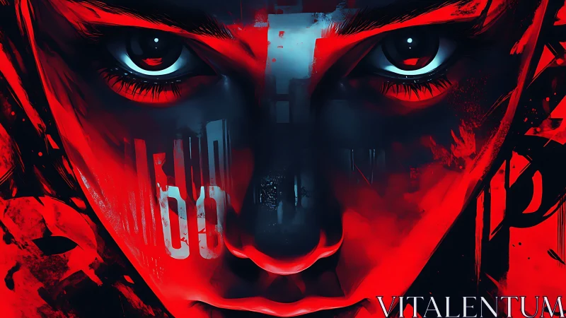 Intense cybernetic gaze in red and shadowed abstraction.