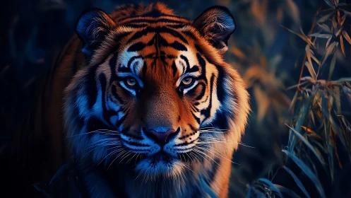 Digital painting of a tiger in cinematic low-key lighting.