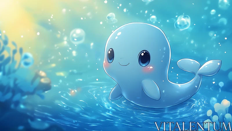 Anime marine character in luminous kawaii water scene.