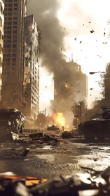 Urban firestorm rips through shattered highrise canyons of war.