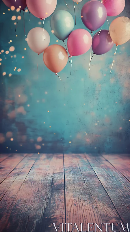 Suspended Pastel Balloons in Volumetric Light Composition