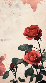 Red roses against distressed vintage background.