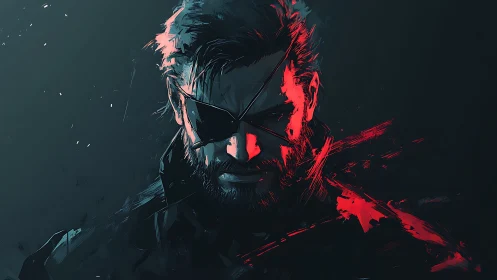 Scarred midnight operative in fractured neon shadowstorm.