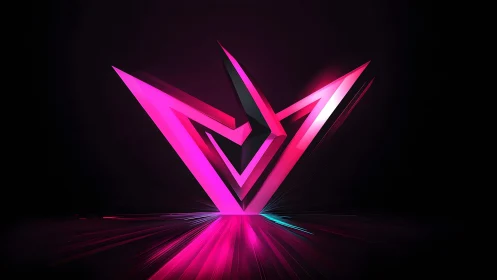 Futuristic neon pink geometric shape on dark digital background.