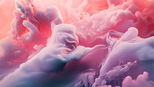 Cottony nebulae drift through a rosy digital dreamscape