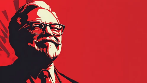 Confident elder leader gazes upward in bold red graphic