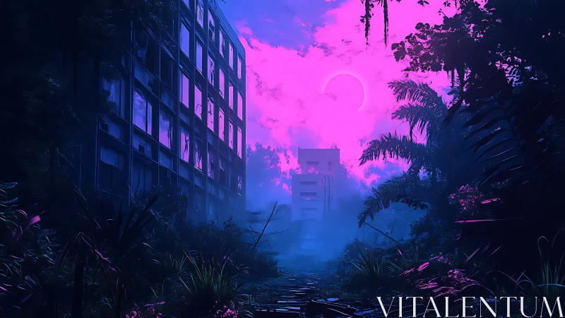 Neon jungle street embracing a quiet, forgotten city path.