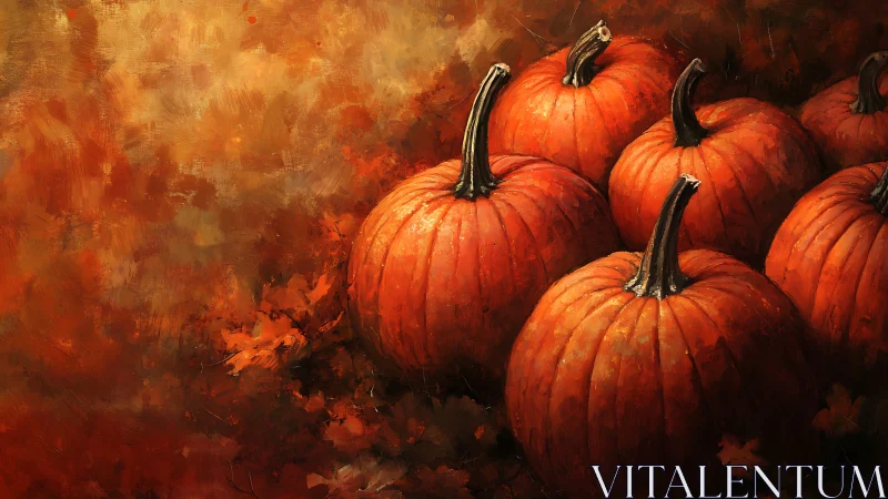Autumn field pumpkins rendered in warm impasto brushwork.