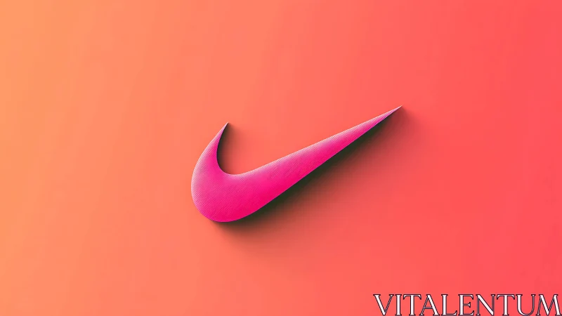 Isolated pink swoosh logo casts sharp shadow on coral field
