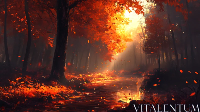 Forest landscape with autumn foliage and natural light illumination