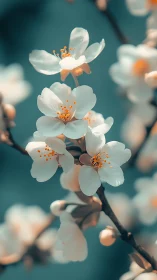 White Spring Blossoms Dance with Golden Warmth.