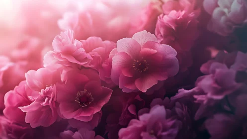 Stratified Pink Peonies: Luminescent Floral Composition with Depth Gradation.