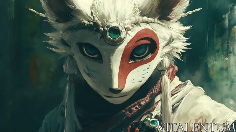 Mystic fox spirit gazes forward with jeweled headdress.