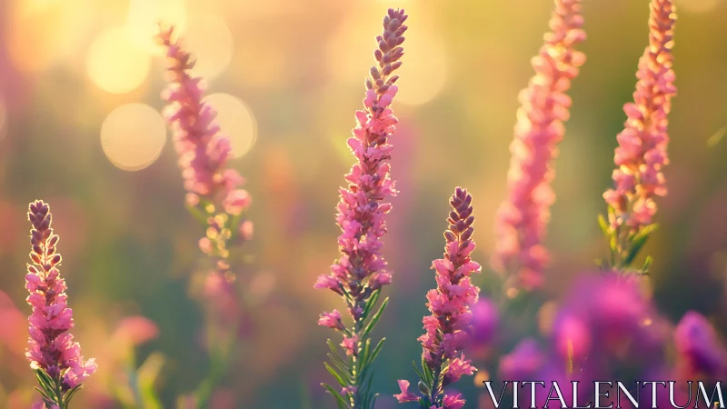 Pink Liatris Flowers Backlit by Golden Hour Sun.