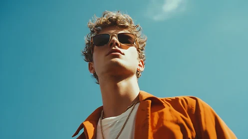 Low-angle cinematic portrait under high-noon skylight geometry.