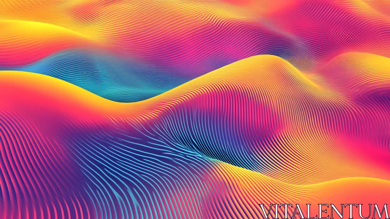 Neon ripple dunes in a chromatic desert of flowing light.