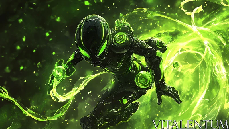 Neon void-runner wielding radioactive vortex energy.