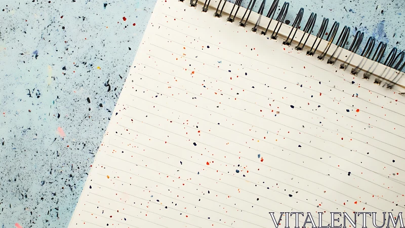 Spiral notebook lies open on speckled blue surface