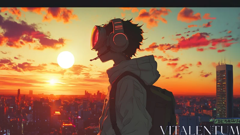 Neon dusk drifter gazes across a dreamlit future skyline.