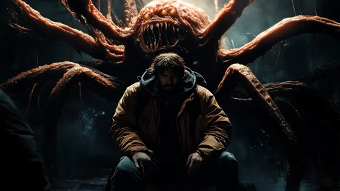 Standoff in the shadows with a many‑limbed lurking monster.