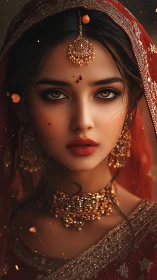 Regal bridal portrait glows with ornate golden elegance