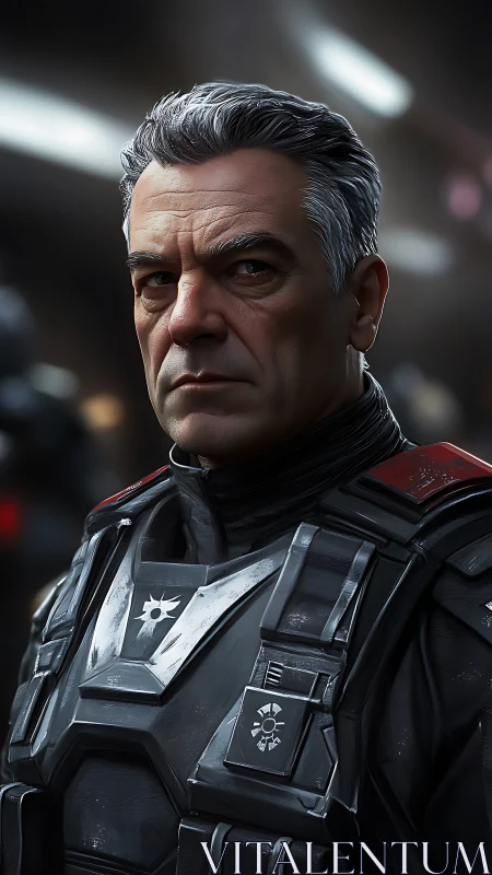 Steel-eyed space commander in battle-scarred armor. Period.