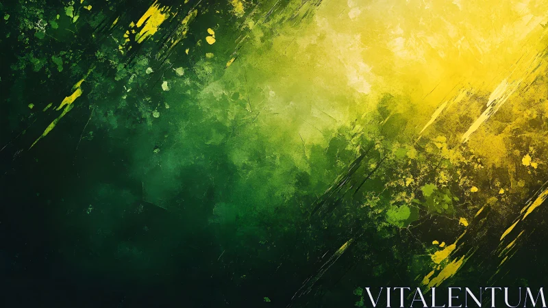 Abstract green and yellow gradient painting with textured brush strokes.