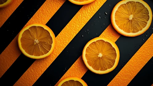 Citrus slice array on high‑contrast diagonal hazard bands.